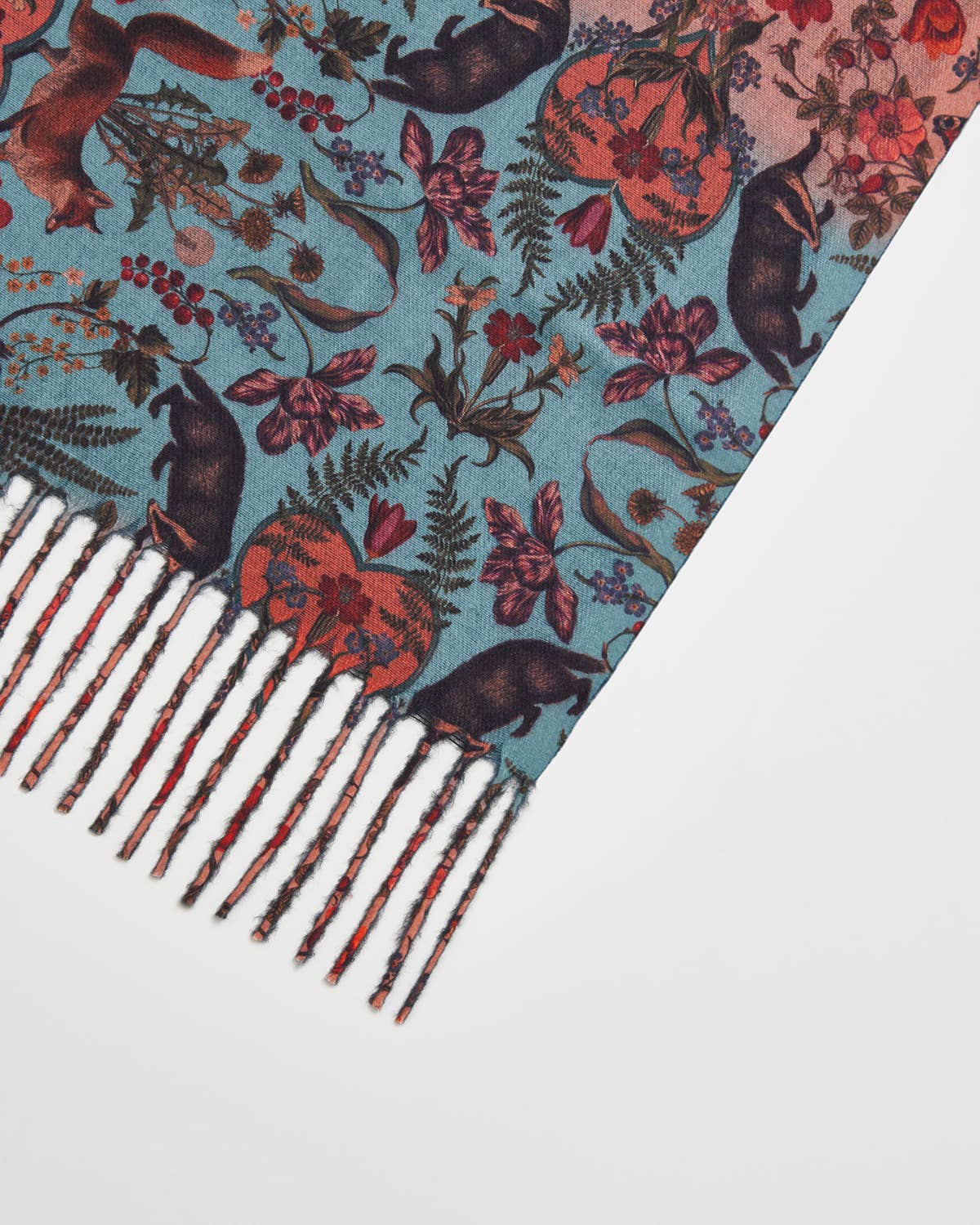 FABLE Folksy Fox Teal Scarf with Tassels