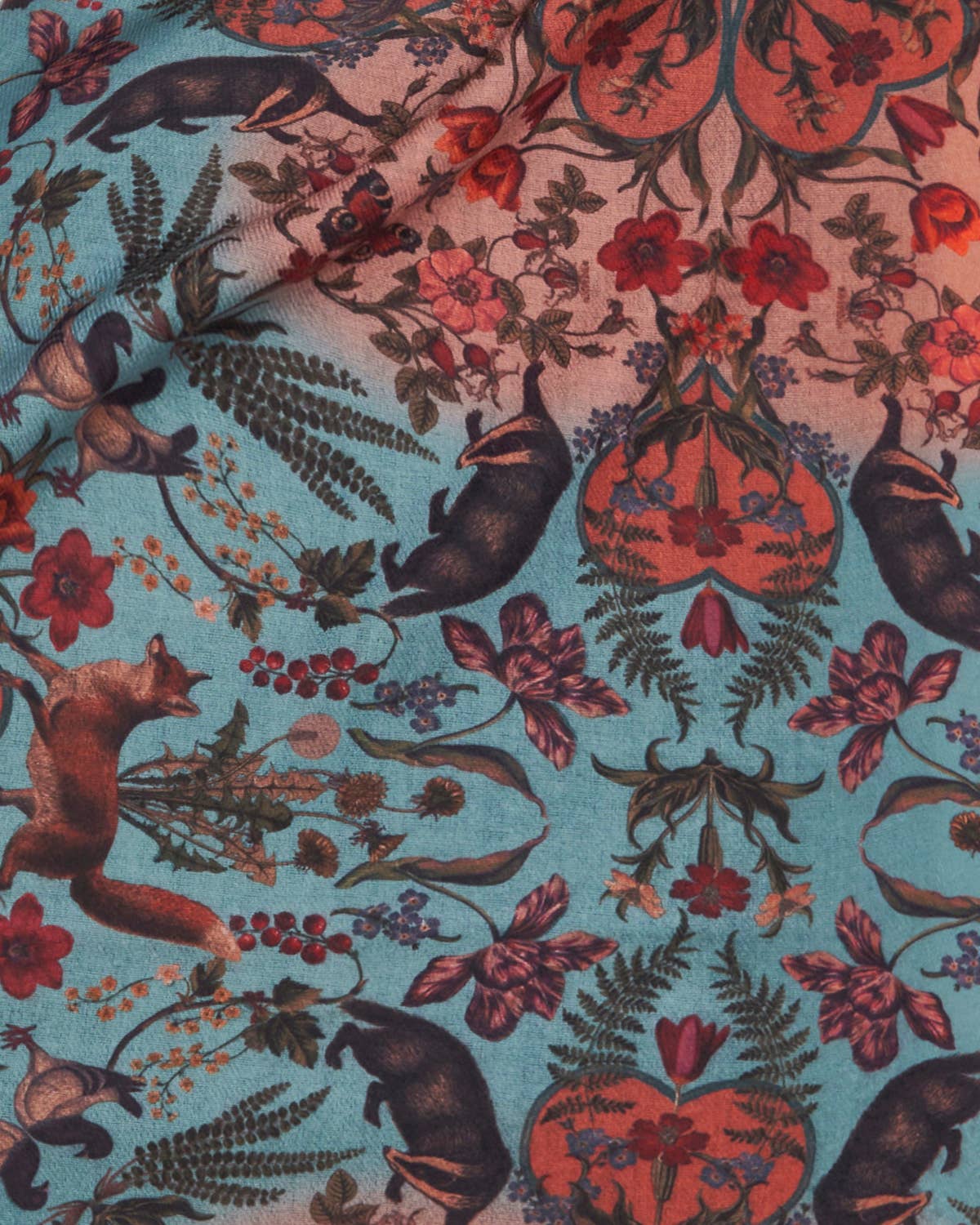 FABLE Folksy Fox Teal Scarf with Tassels